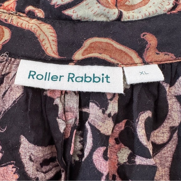 Roller Rabbit Women’s Soft Button Down Shirt Blouse Black Coral Beige Size XL - Picture 3 of 7